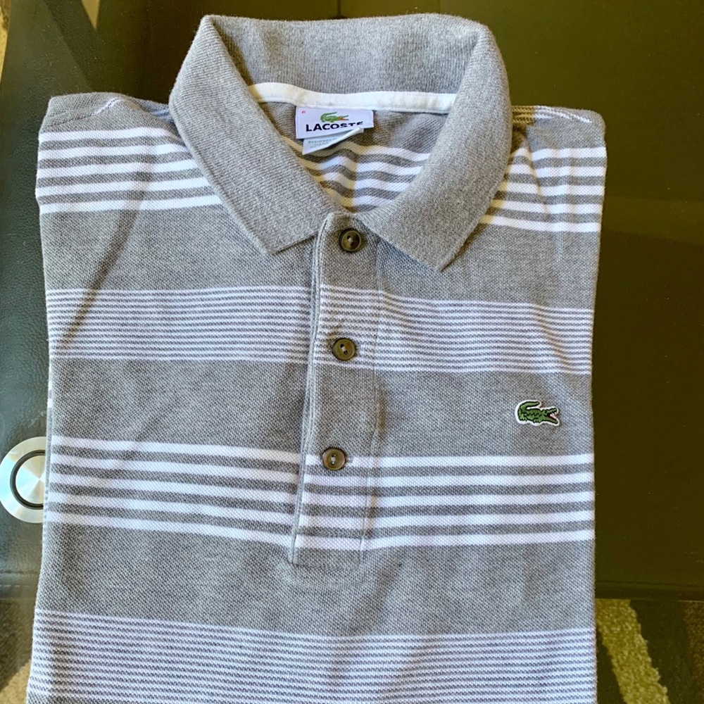 Lacoste Grey and White Pattern Polo